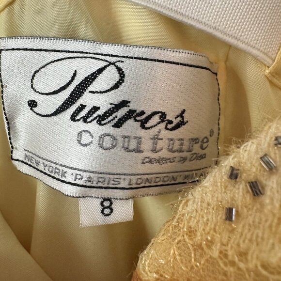Vintage Rare 90s Exclusive Putros Couture Ball Gown 8 Gold Yellow Sequins Tulle - Picture 2 of 12